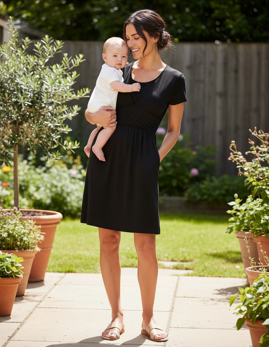 Milkymoon  Cotton Breastfeeding Dress - Classic Black
