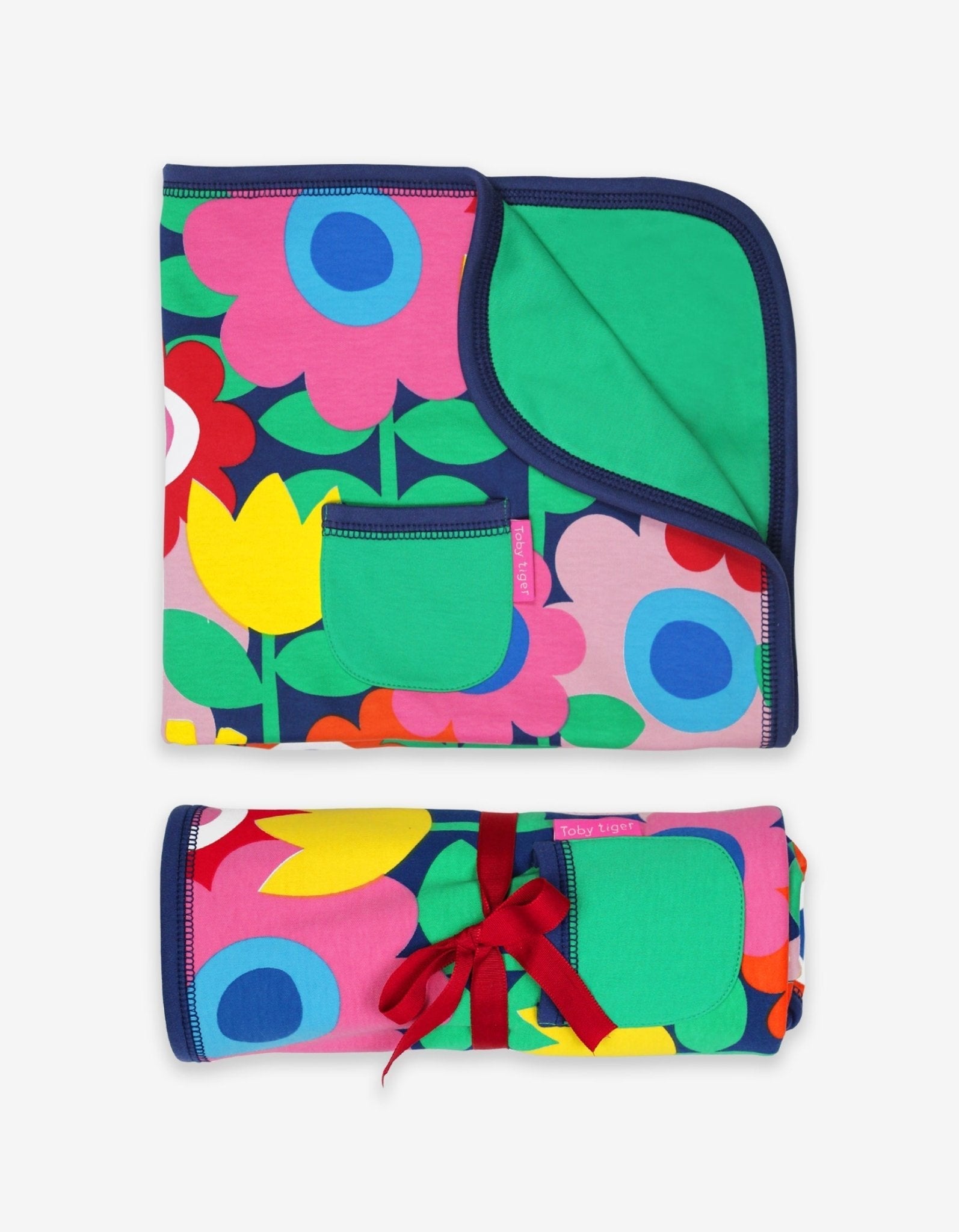 Toby Tiger Organic Blanket - Navy Flower Power
