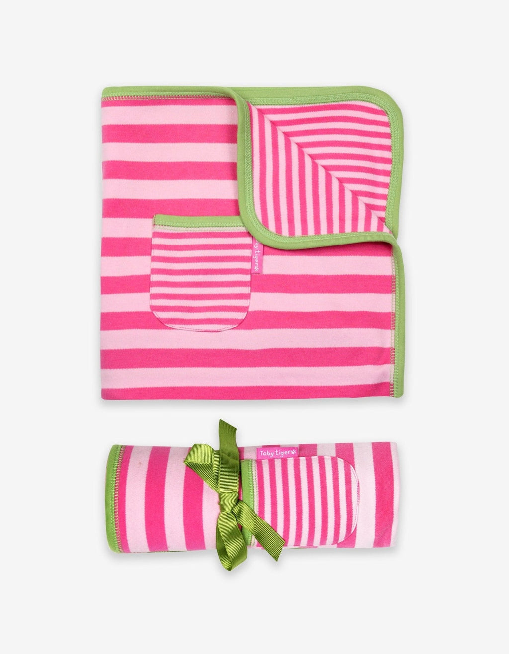 Toby Tiger Organic Blanket - Pink & Green Stripe