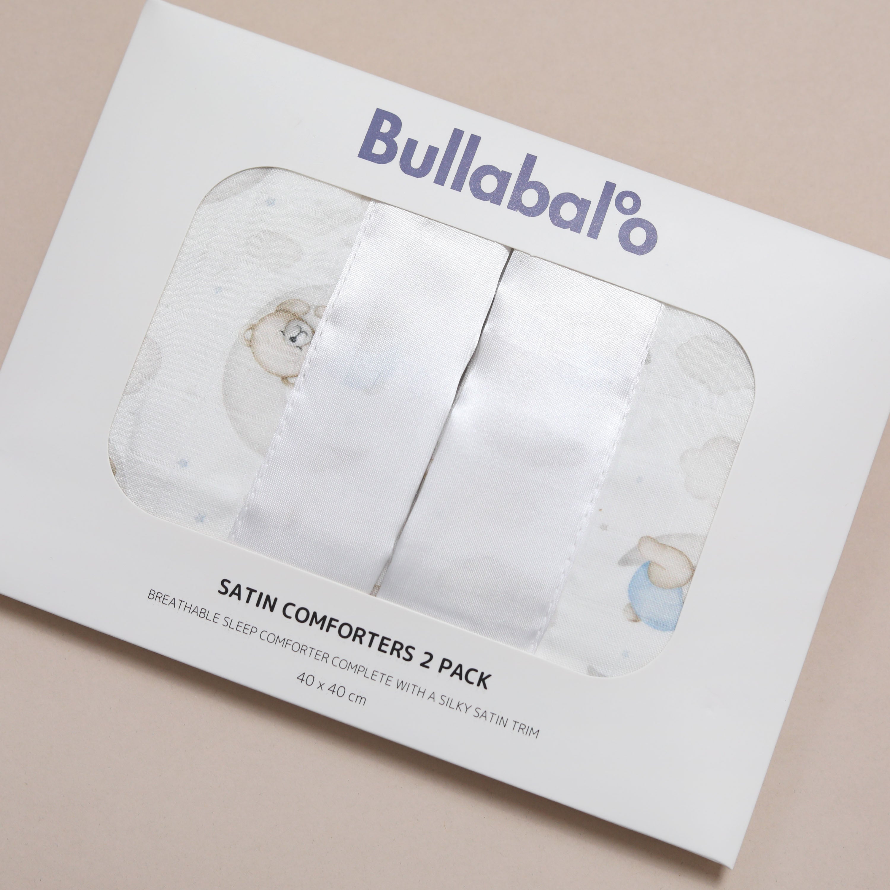 Bullabaloo Blue Sleeping Bears Comforter Blanket - White Satin - 2 Pack