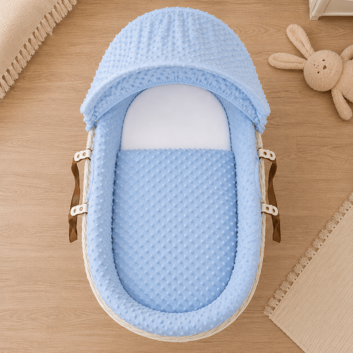 For Your Little One Moses Basket Bedding Set - Blue Dimple (Basket Not Included!)