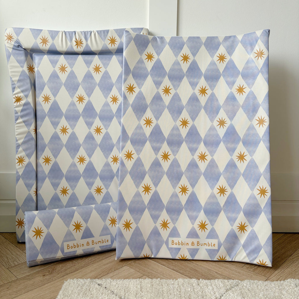Bobbin and Bumble Standard Changing Mat - Blue Harlequin