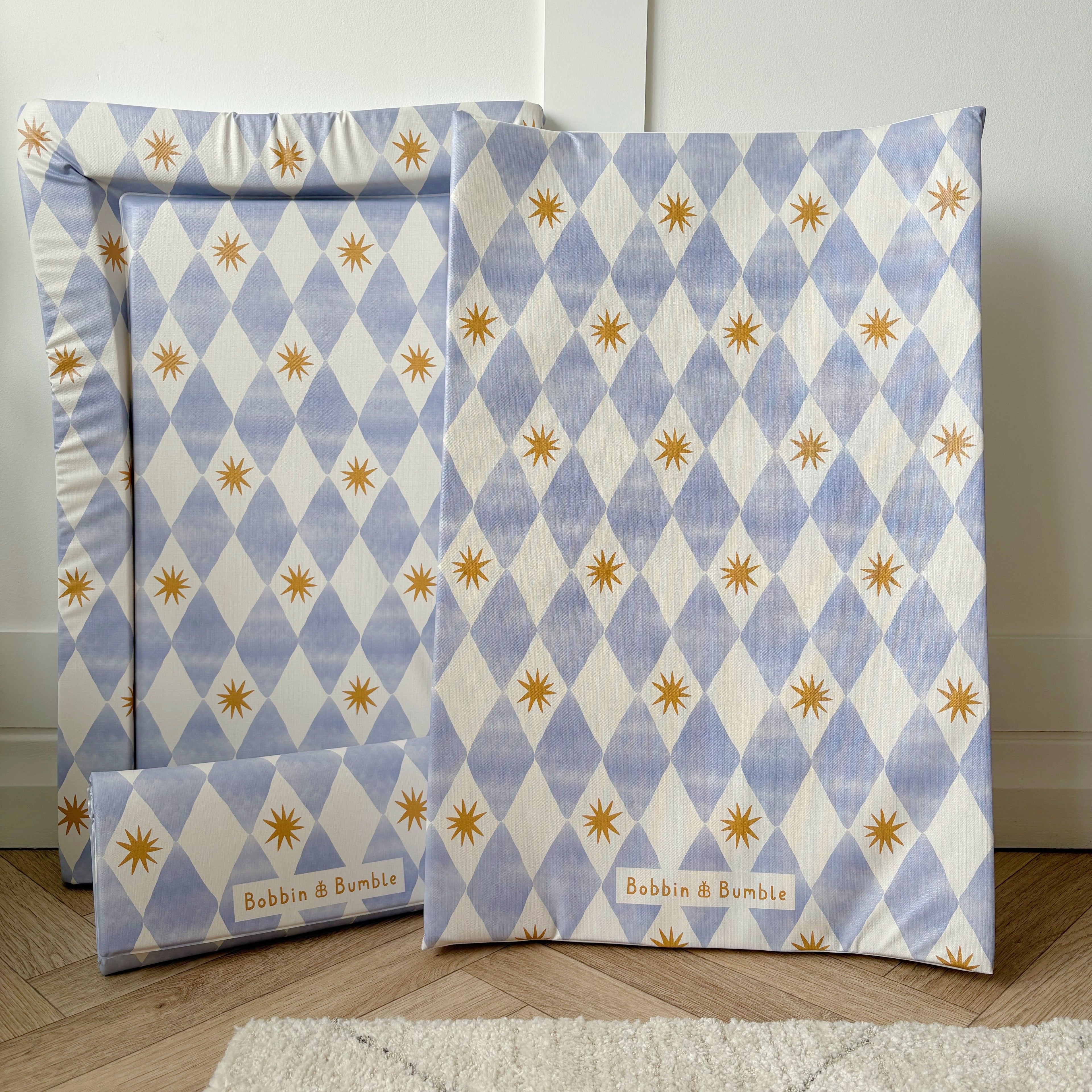 Bobbin and Bumble Standard Changing Mat - Blue Harlequin