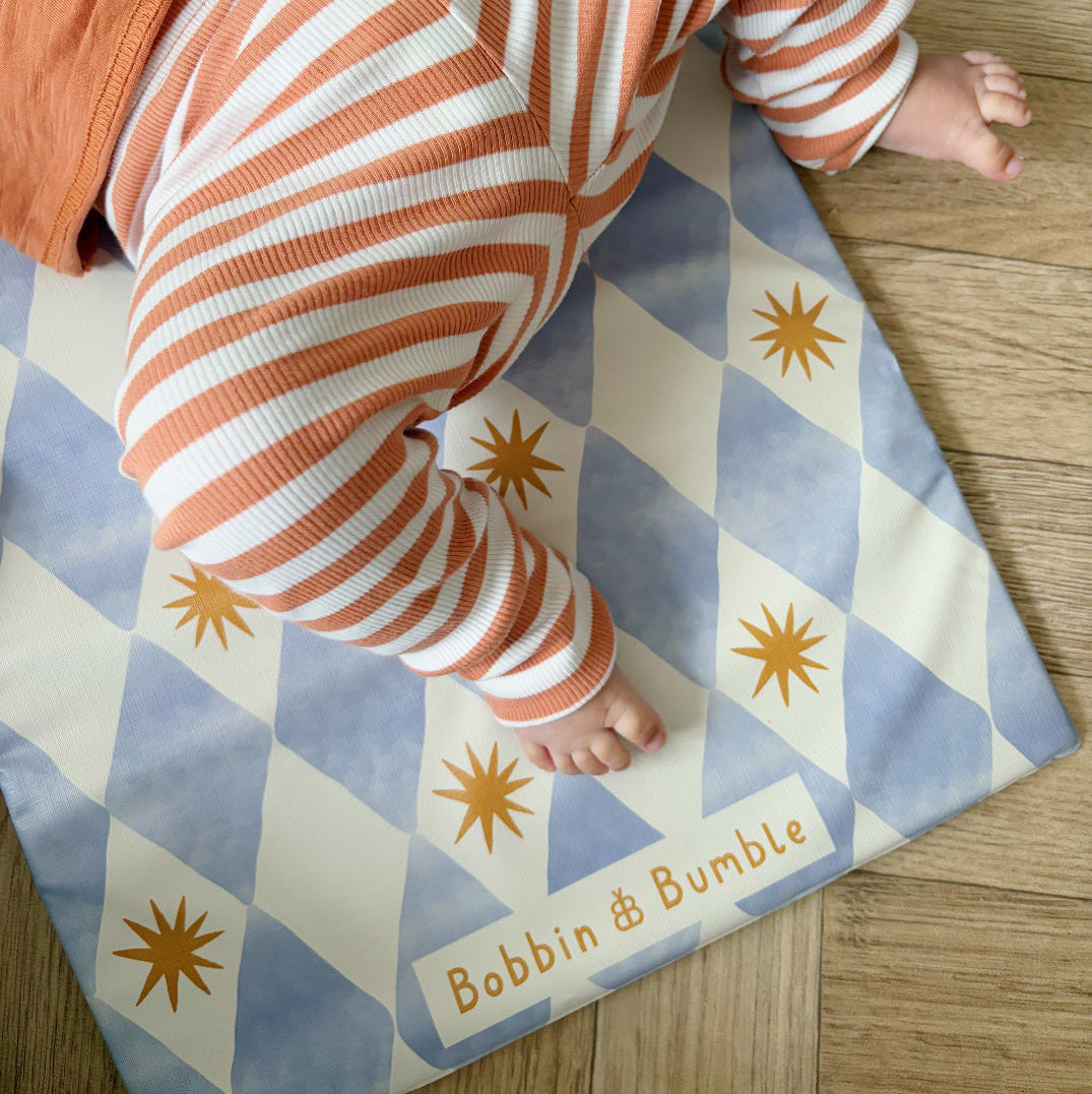 Bobbin and Bumble Travel Changing Mat - Blue Harlequin