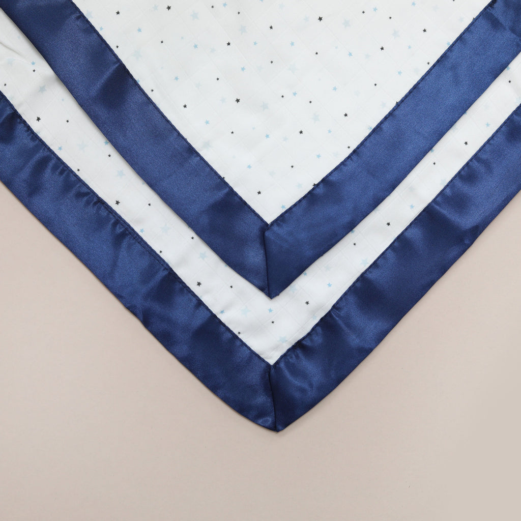 Bullabaloo Blue Stars Comforter Blanket - Navy Blue Satin - 2 Pack