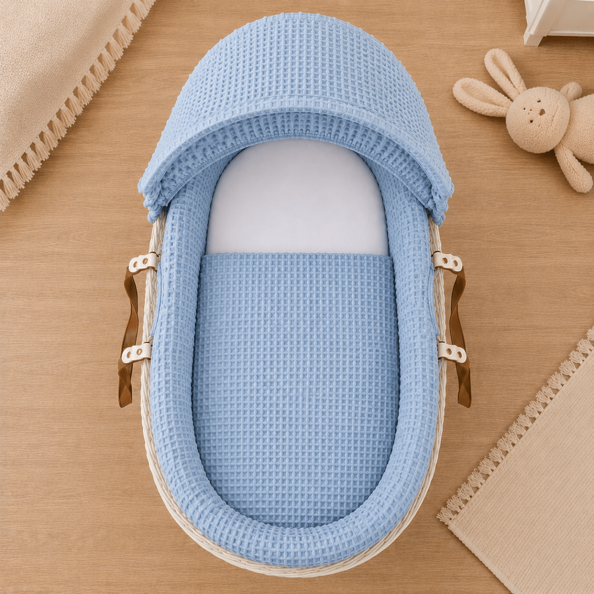 For Your Little One Moses Basket Bedding Set - Blue Waffle (Basket Not Included!)