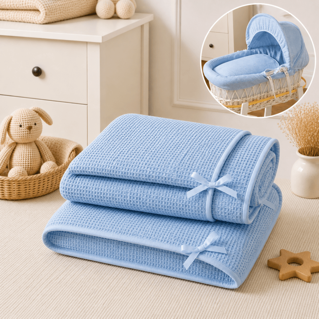 For Your Little One Moses Basket Bedding Set - Blue Waffle (Basket Not Included!)