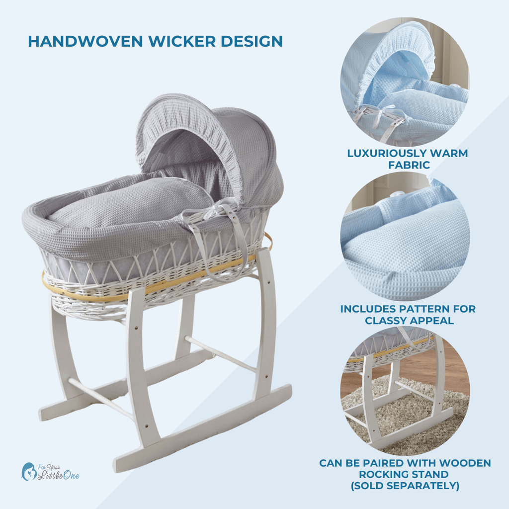 Wicker Baby Moses Basket With Stand and Bedding