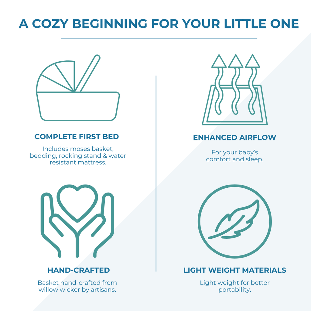 Wicker Baby Moses Basket With Stand and Bedding