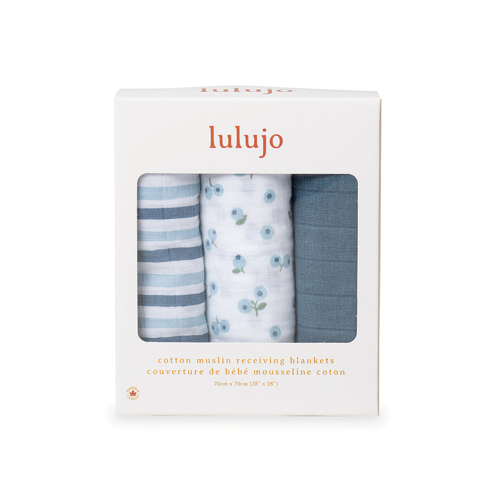 Lulujo - Muslin Squares - 3 Pack - Blueberries