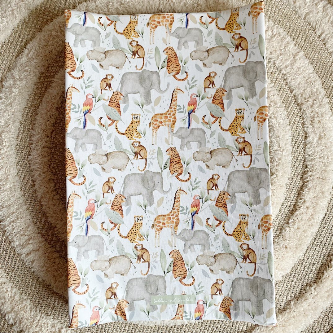 Bobbin and Bumble Anti - Roll Wedge Baby Changing Mat - Jungle Animals - Baby&More