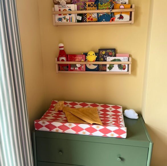 Bobbin and Bumble Anti - Roll Wedge Baby Changing Mat - Red Harlequin - Baby&More