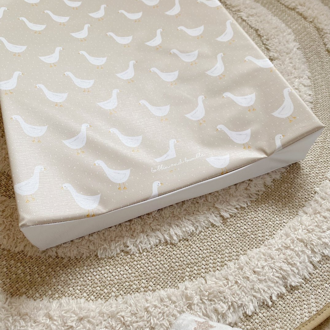 Bobbin and Bumble Anti - Roll Wedge Baby Changing Mat - Splash Goose Print - Baby&More
