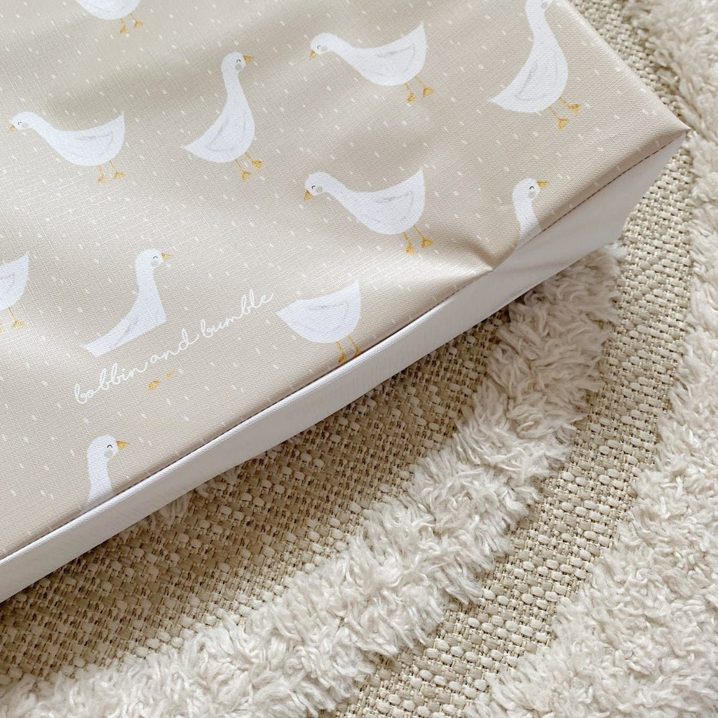 Bobbin and Bumble Anti - Roll Wedge Baby Changing Mat - Splash Goose Print - Baby&More