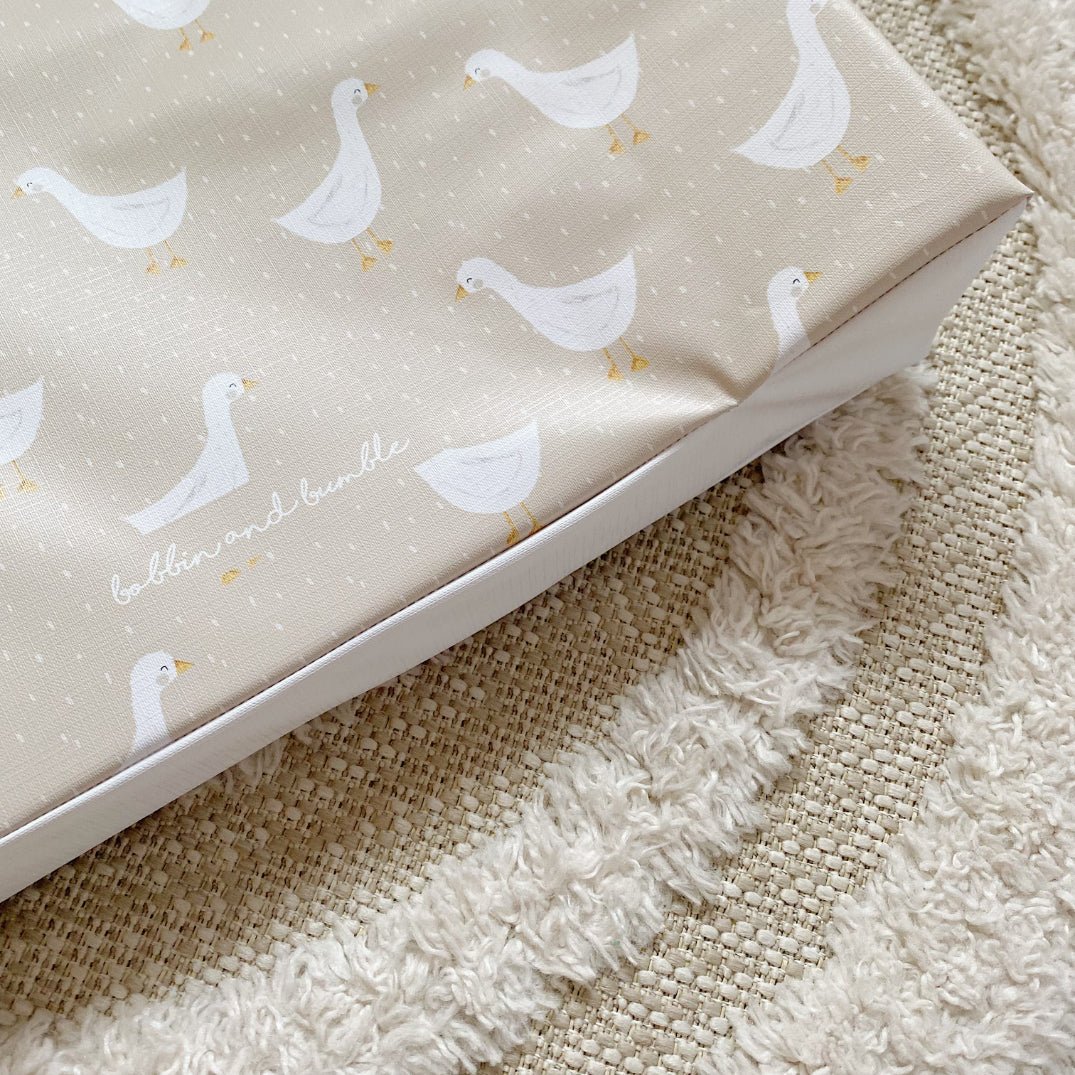 Bobbin and Bumble Anti - Roll Wedge Baby Changing Mat - Splash Goose Print - Baby&More