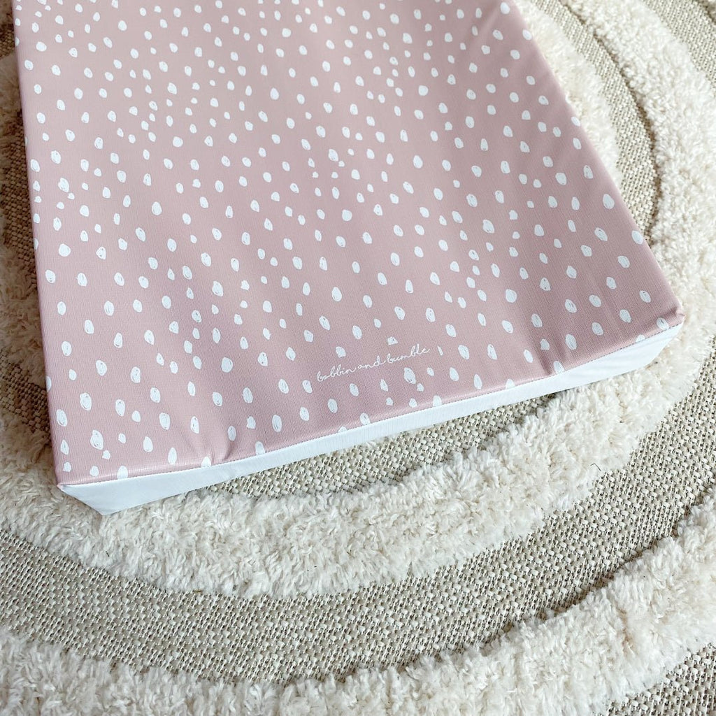Bobbin and Bumble Anti - Roll Wedge Changing Mat - Dusky Pink Spotty Print - Baby&More