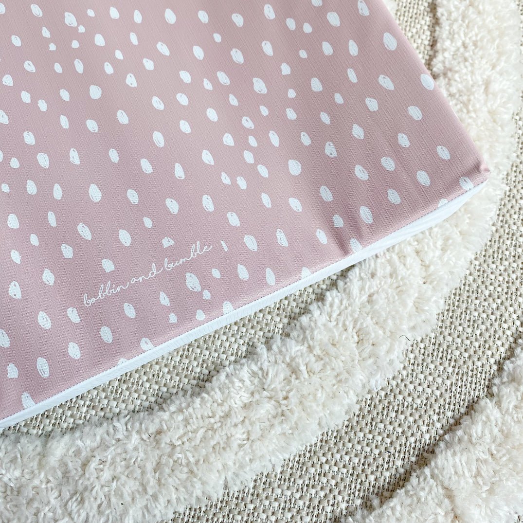 Bobbin and Bumble Anti - Roll Wedge Changing Mat - Dusky Pink Spotty Print - Baby&More