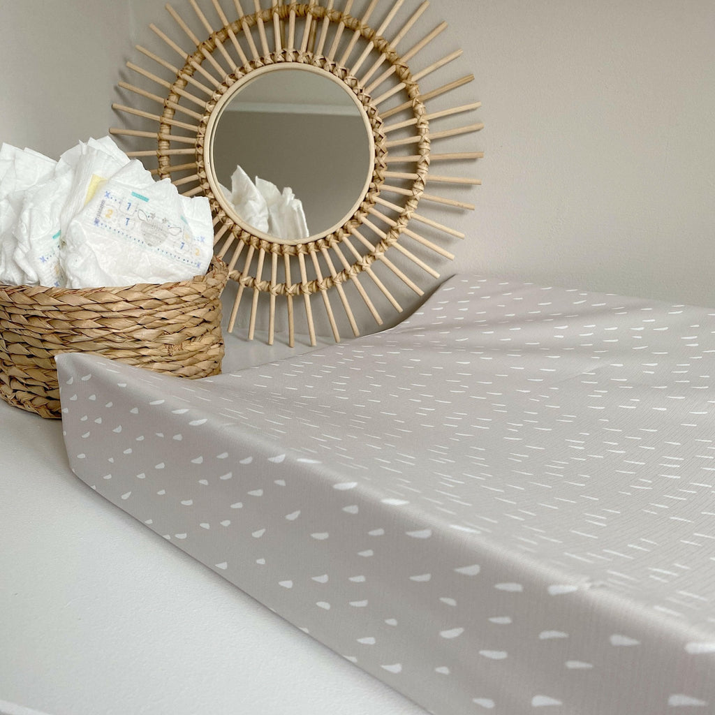 Bobbin and Bumble Anti - Roll Wedge Changing Mat - Greige Dash Print - Baby&More