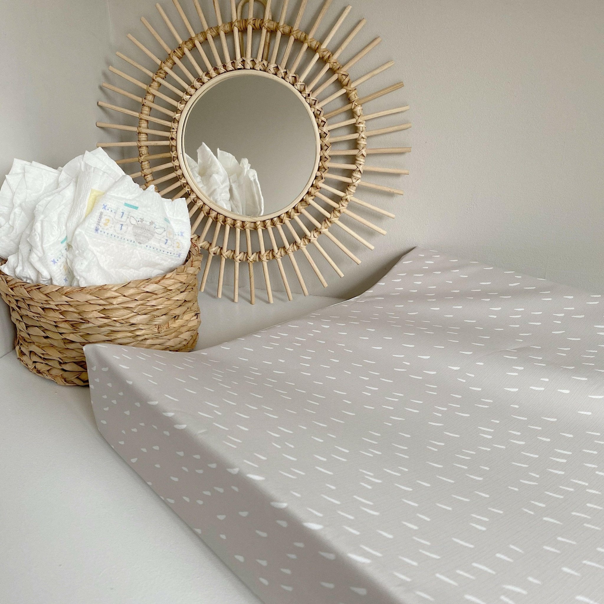 Bobbin and Bumble Anti - Roll Wedge Changing Mat - Greige Dash Print - Baby&More
