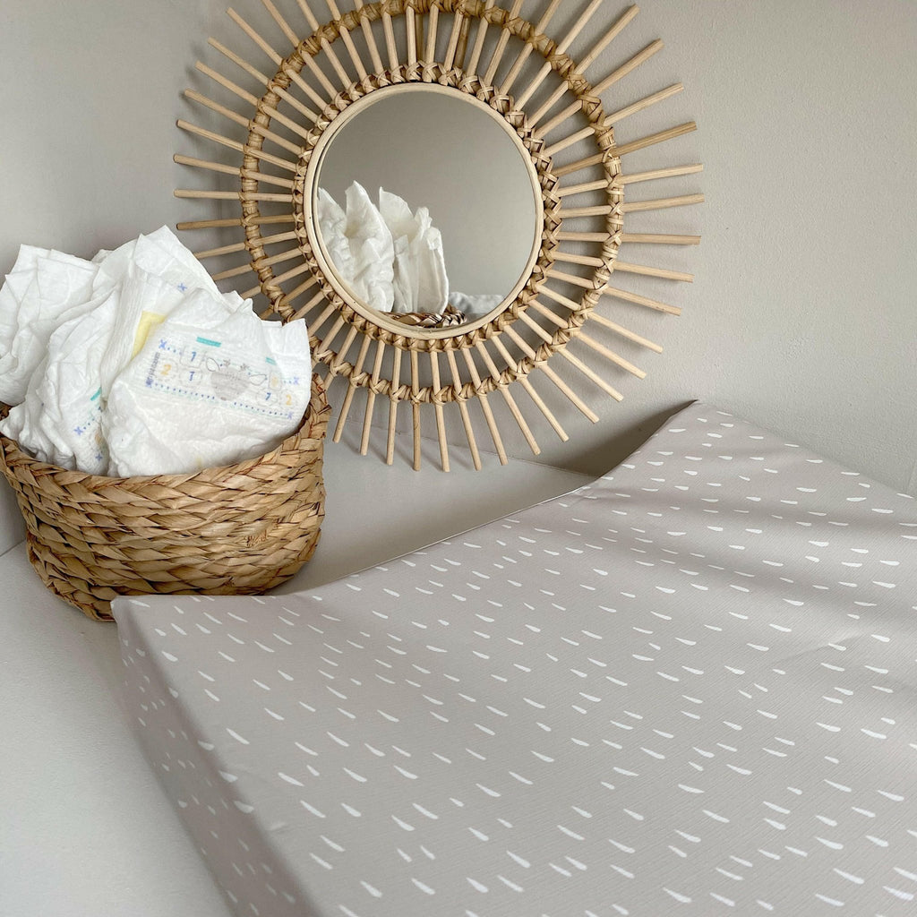 Bobbin and Bumble Anti - Roll Wedge Changing Mat - Greige Dash Print - Baby&More