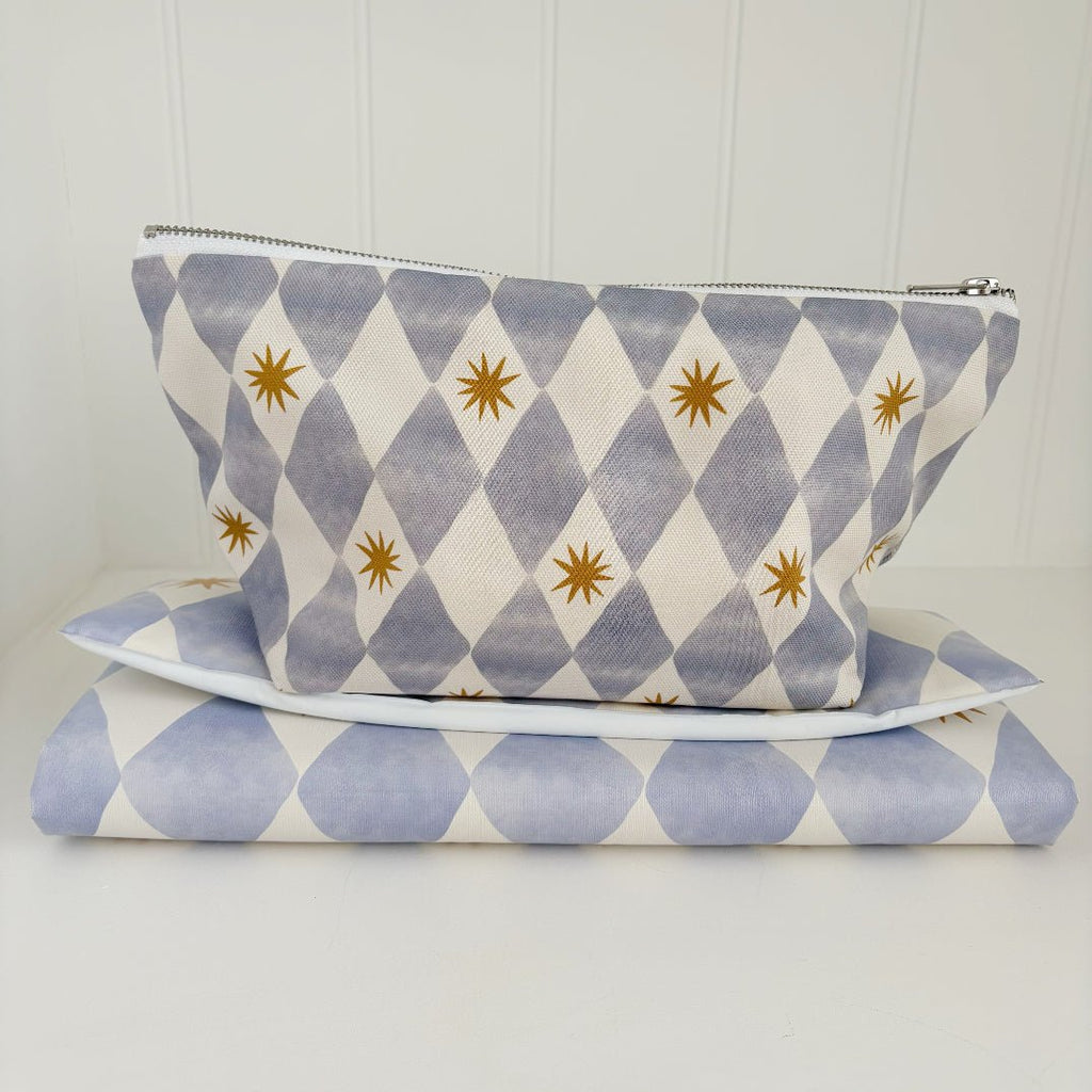 Bobbin and Bumble Nappy Wallet / Bag - Blue Harlequin - Baby&More