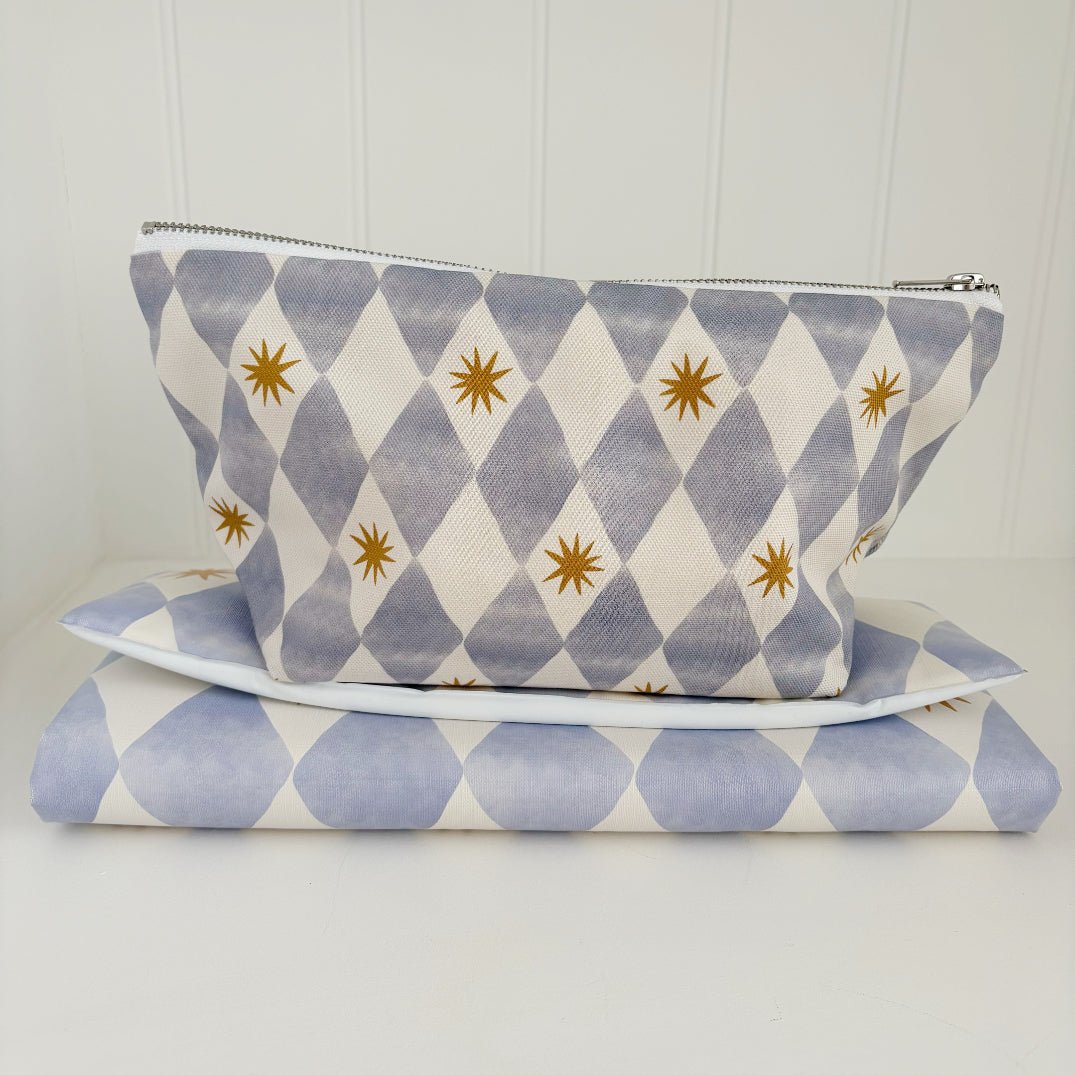 Bobbin and Bumble Nappy Wallet / Bag - Blue Harlequin - Baby&More