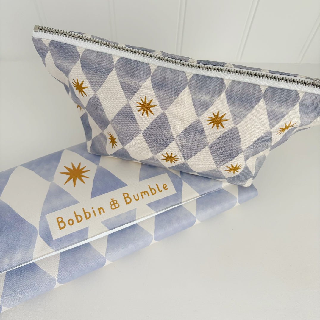 Bobbin and Bumble Nappy Wallet / Bag - Blue Harlequin - Baby&More