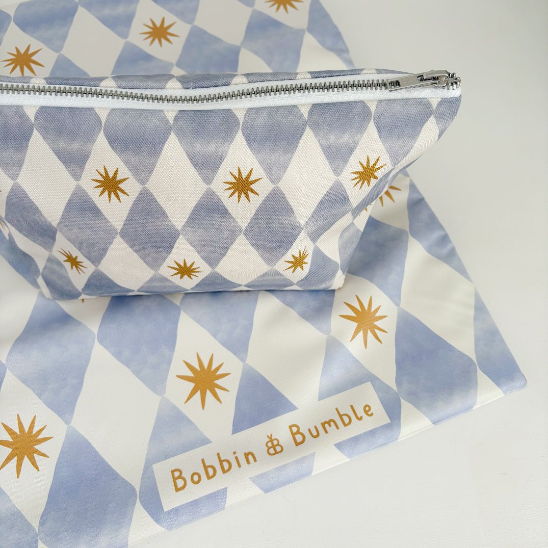 Bobbin and Bumble Nappy Wallet / Bag - Blue Harlequin - Baby&More