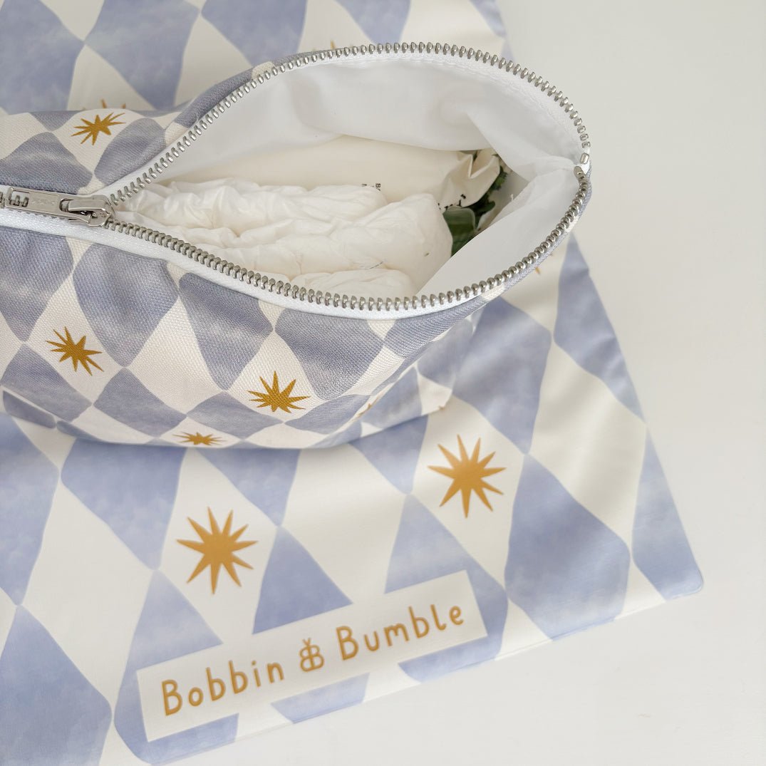 Bobbin and Bumble Nappy Wallet / Bag - Blue Harlequin - Baby&More