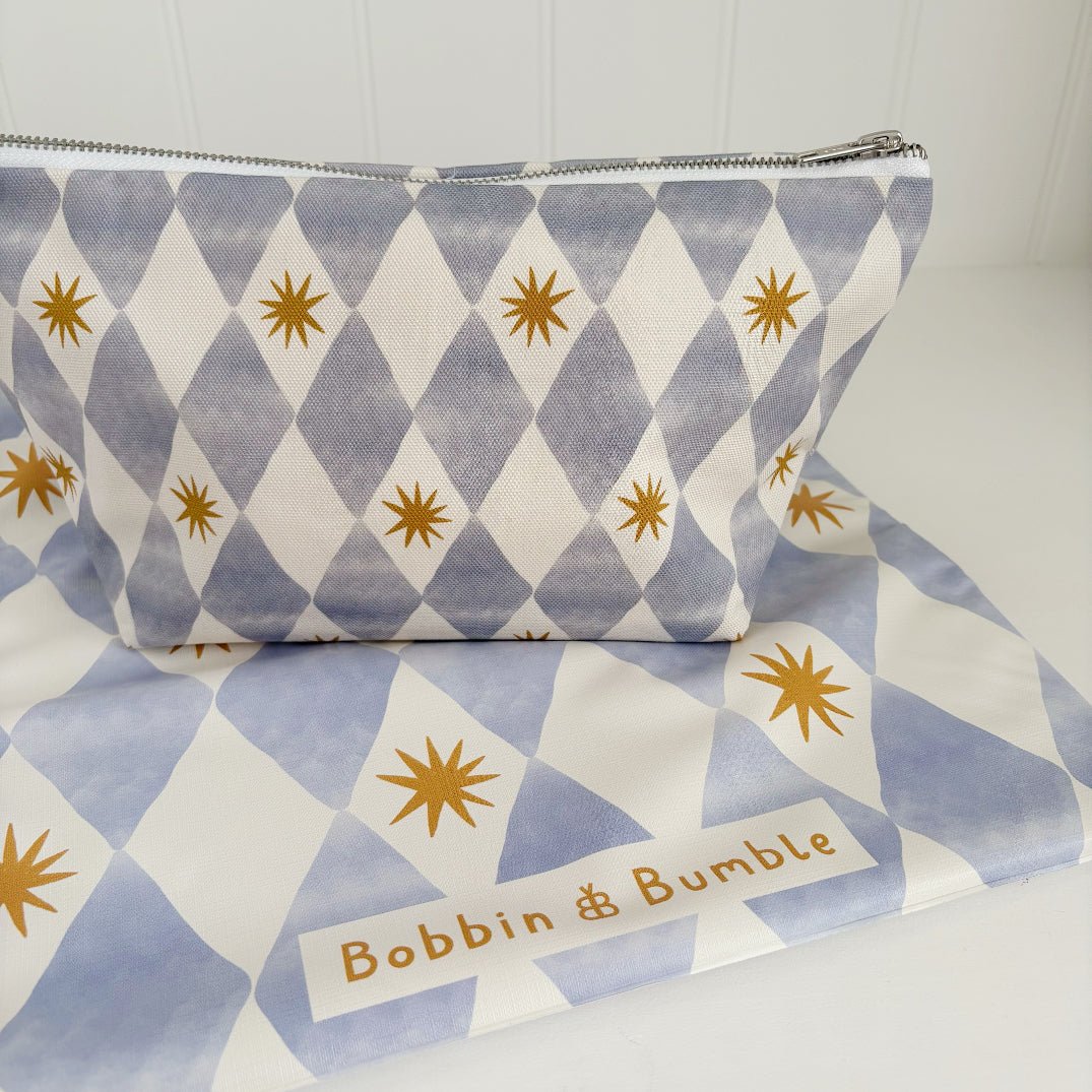 Bobbin and Bumble Nappy Wallet / Bag - Blue Harlequin - Baby&More