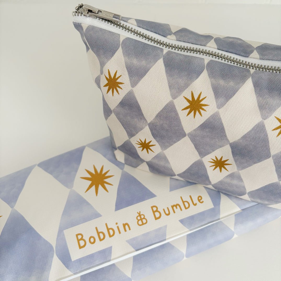 Bobbin and Bumble Nappy Wallet / Bag - Blue Harlequin - Baby&More
