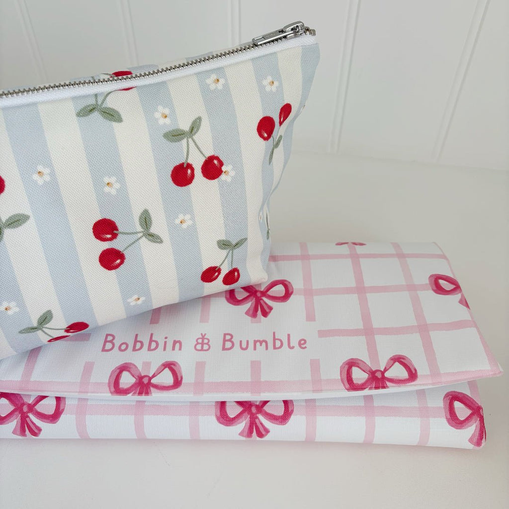 Bobbin and Bumble Nappy Wallet / Bag - Cherry Stripe - Baby&More