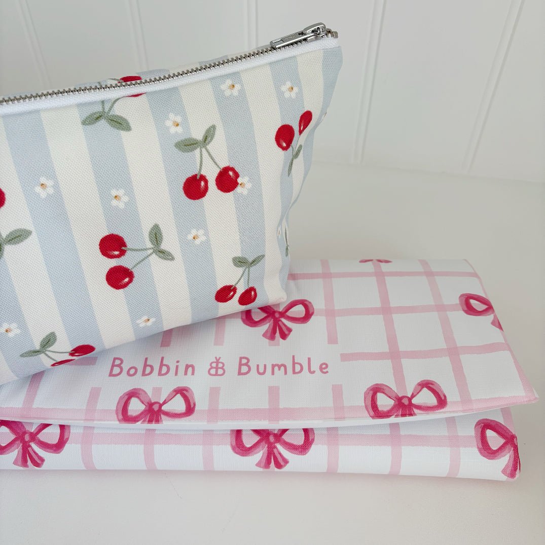 Bobbin and Bumble Nappy Wallet / Bag - Cherry Stripe - Baby&More