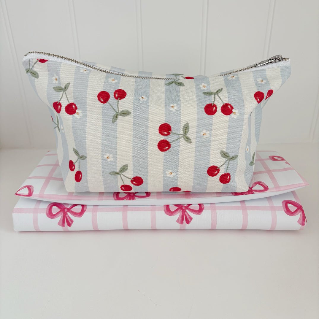 Bobbin and Bumble Nappy Wallet / Bag - Cherry Stripe - Baby&More
