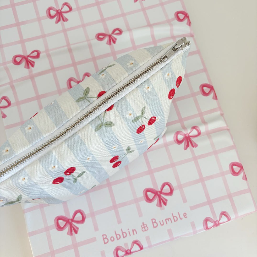 Bobbin and Bumble Nappy Wallet / Bag - Cherry Stripe - Baby&More