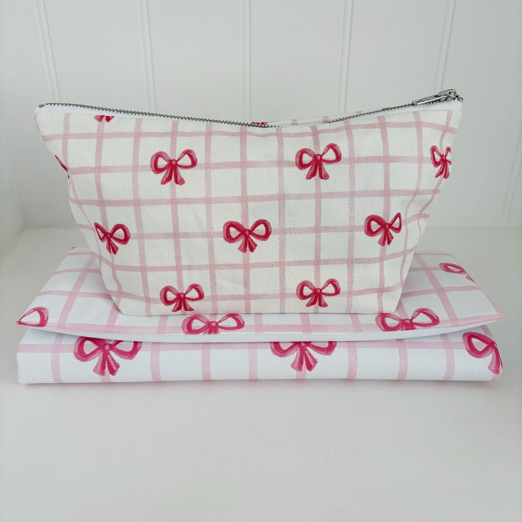 Bobbin and Bumble Nappy Wallet / Bag - Pink Bows - Baby&More