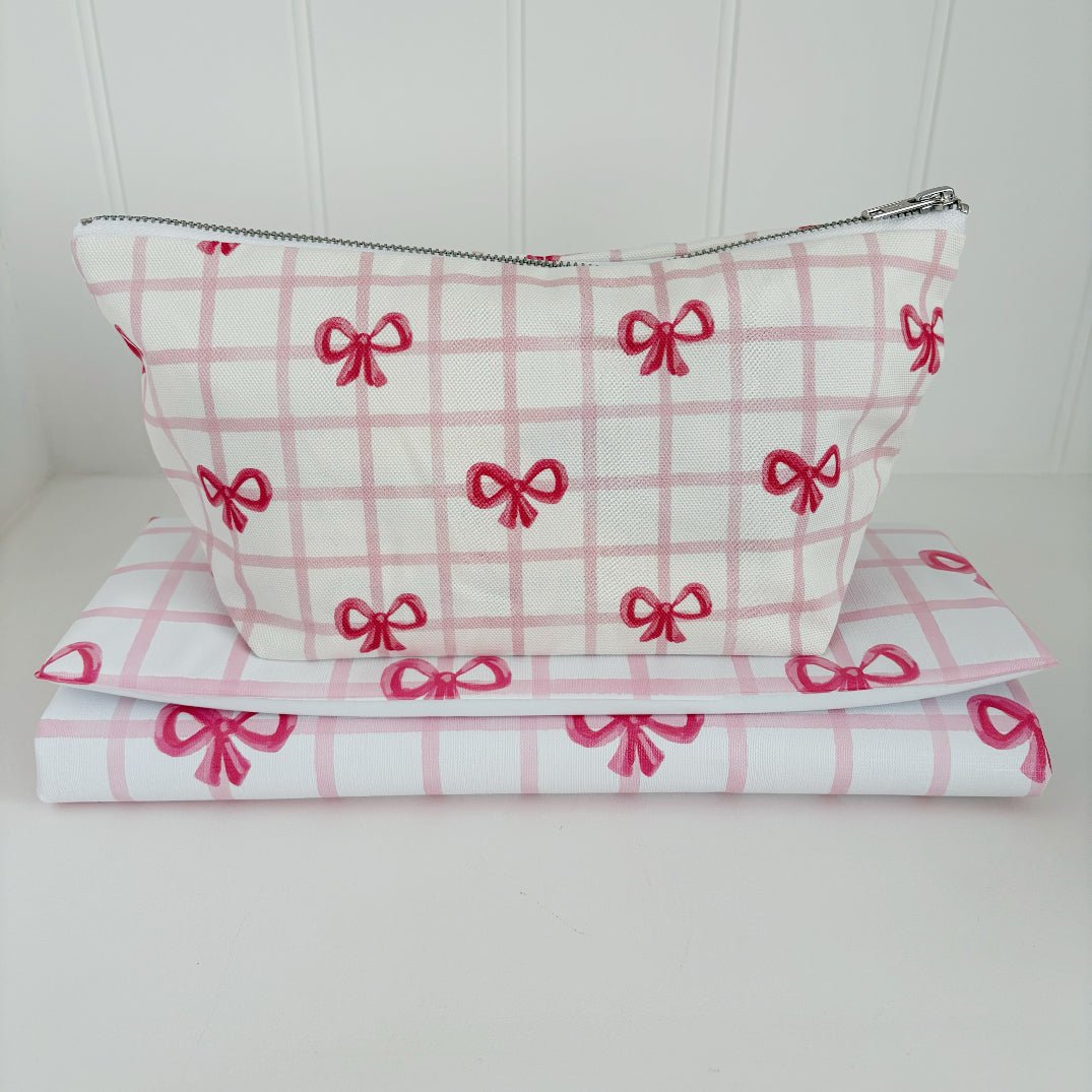Bobbin and Bumble Nappy Wallet / Bag - Pink Bows - Baby&More