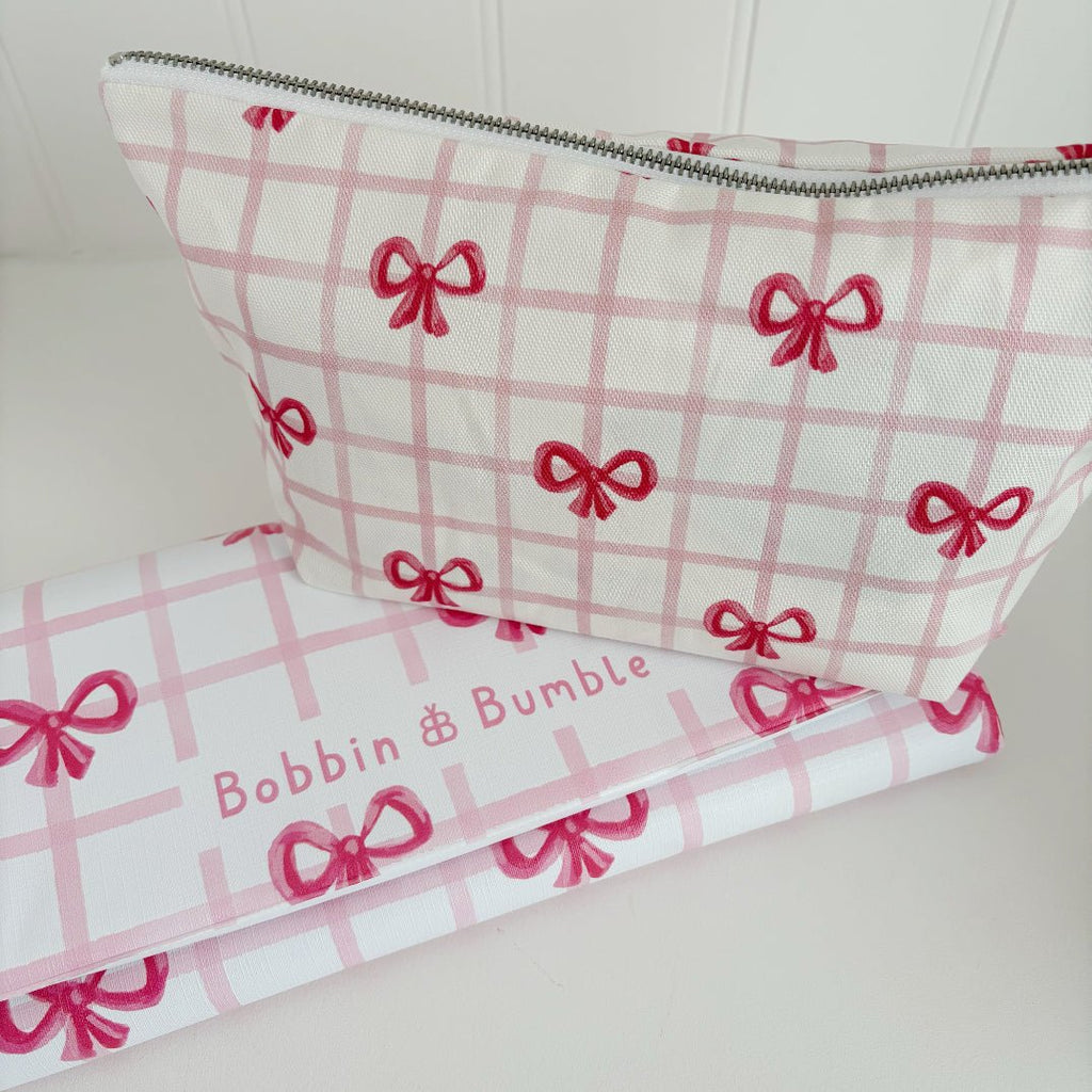 Bobbin and Bumble Nappy Wallet / Bag - Pink Bows - Baby&More