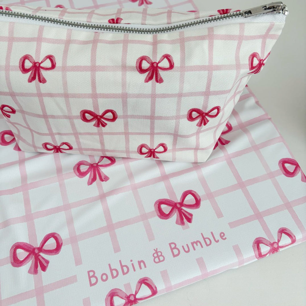 Bobbin and Bumble Nappy Wallet / Bag - Pink Bows - Baby&More