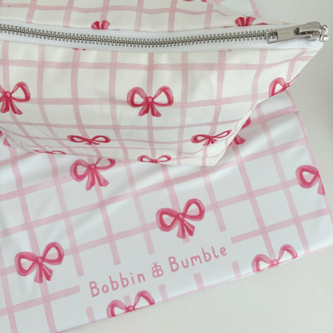 Bobbin and Bumble Nappy Wallet / Bag - Pink Bows - Baby&More