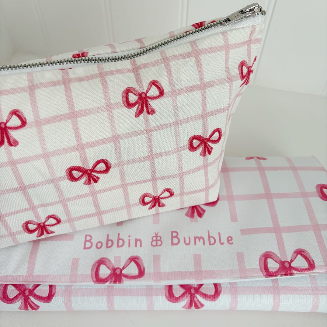 Bobbin and Bumble Nappy Wallet / Bag - Pink Bows - Baby&More