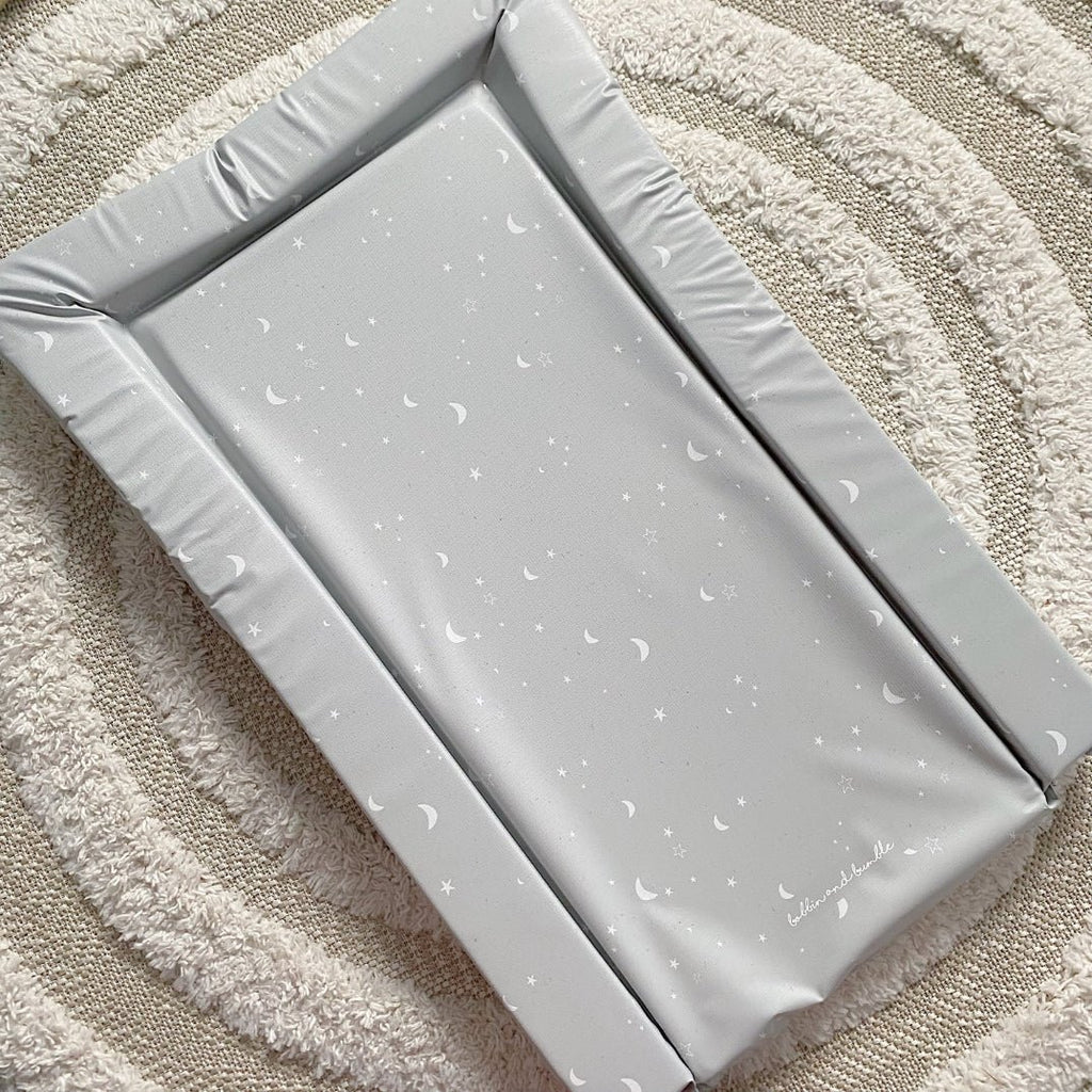 Bobbin and Bumble Standard Changing Mat - Grey/Green Moon and Stars - Baby&More