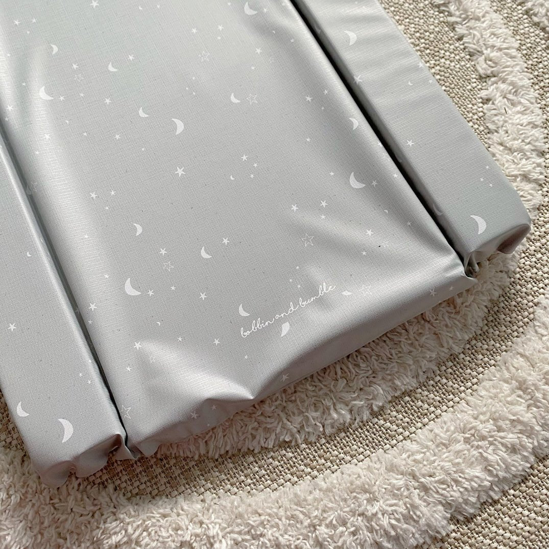 Bobbin and Bumble Standard Changing Mat - Grey/Green Moon and Stars - Baby&More