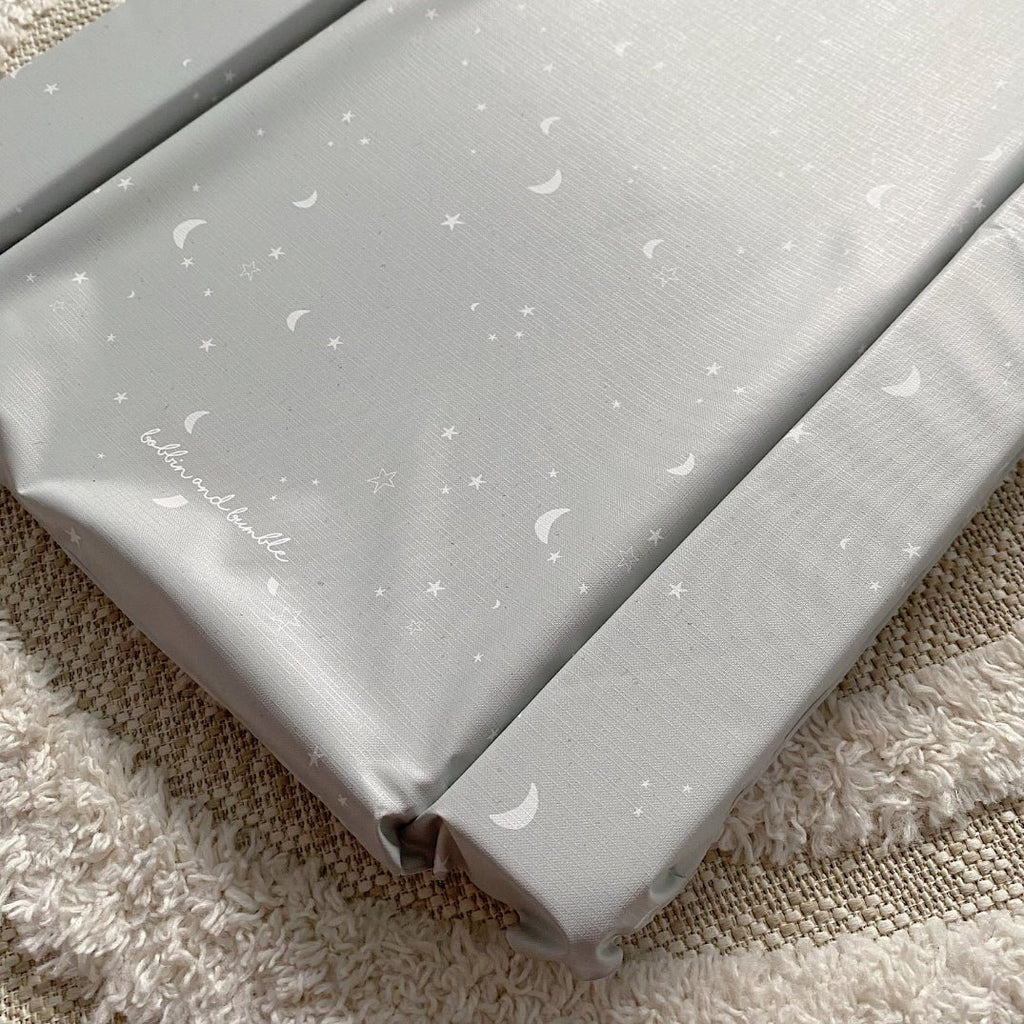 Bobbin and Bumble Standard Changing Mat - Grey/Green Moon and Stars - Baby&More