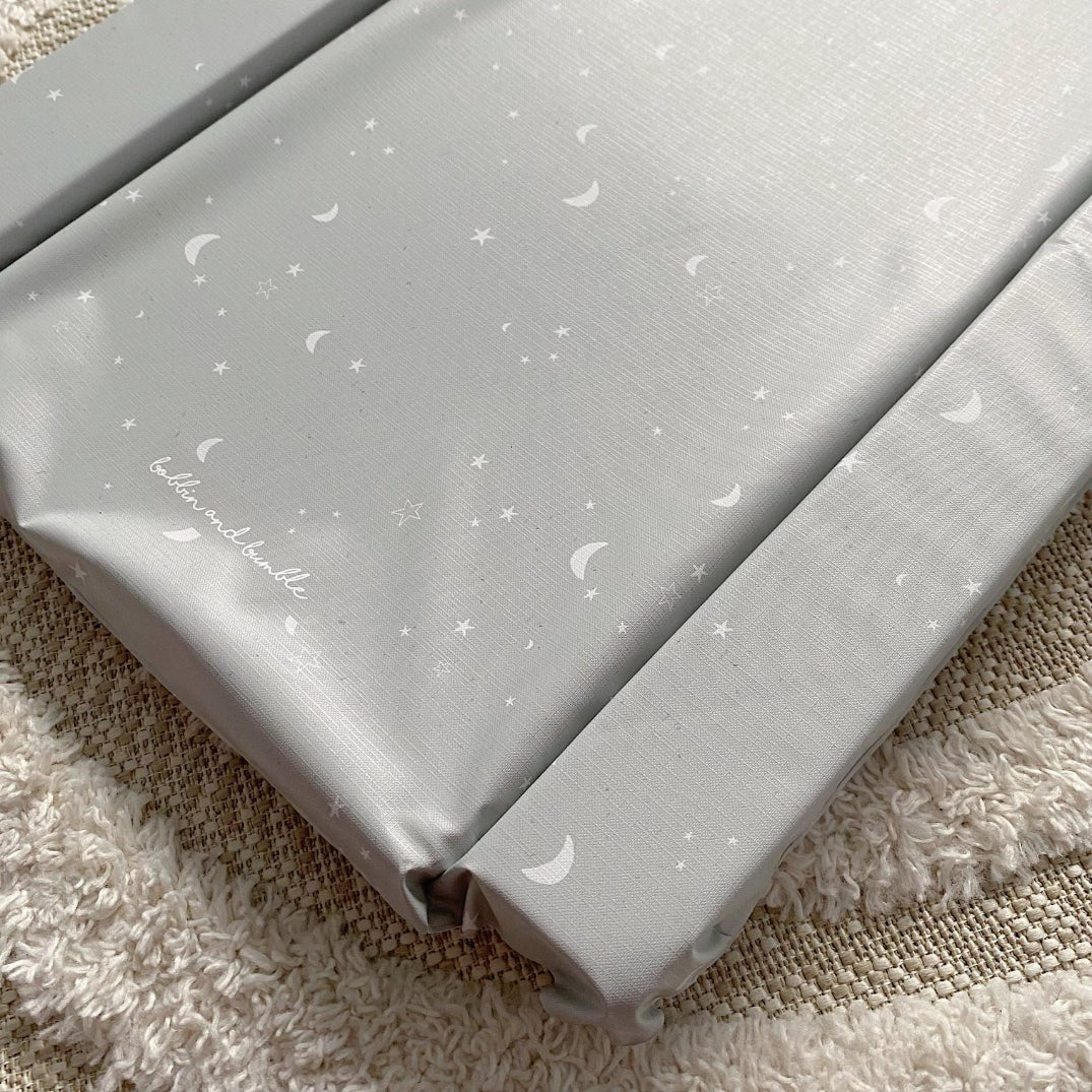 Bobbin and Bumble Standard Changing Mat - Grey/Green Moon and Stars - Baby&More