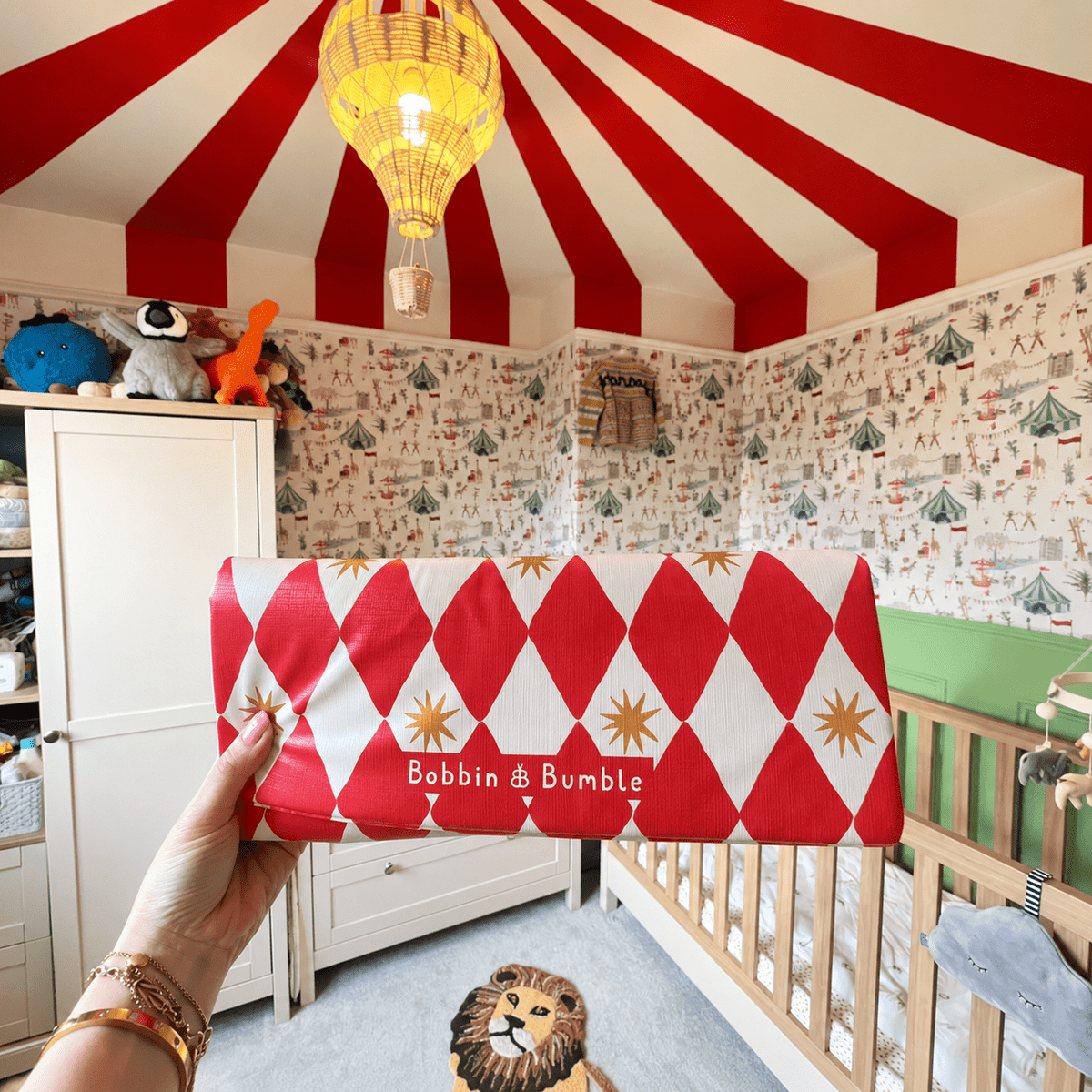 Bobbin and Bumble Travel Changing Mat - Red Harlequin - Baby&More