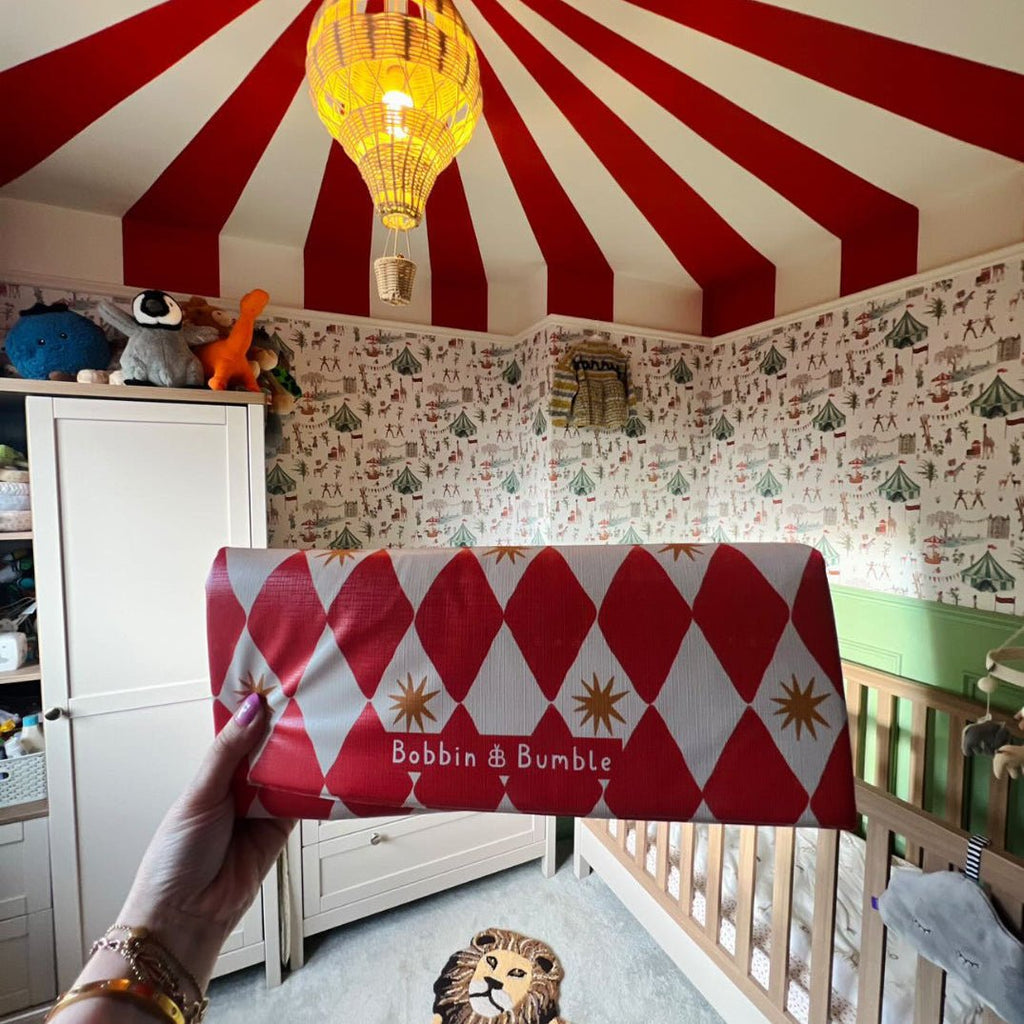 Bobbin and Bumble Travel Changing Mat - Red Harlequin - Baby&More