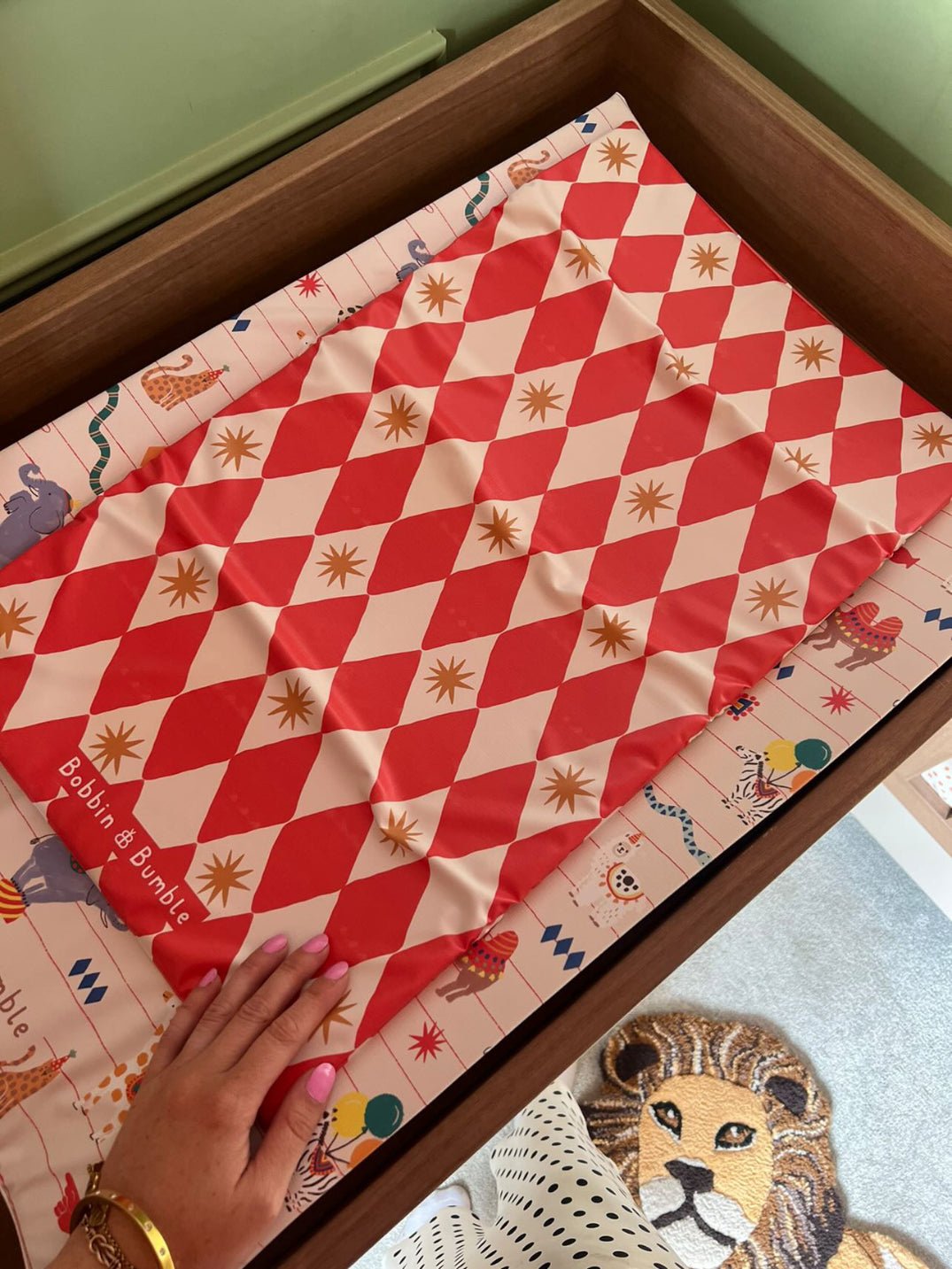 Bobbin and Bumble Travel Changing Mat - Red Harlequin - Baby&More