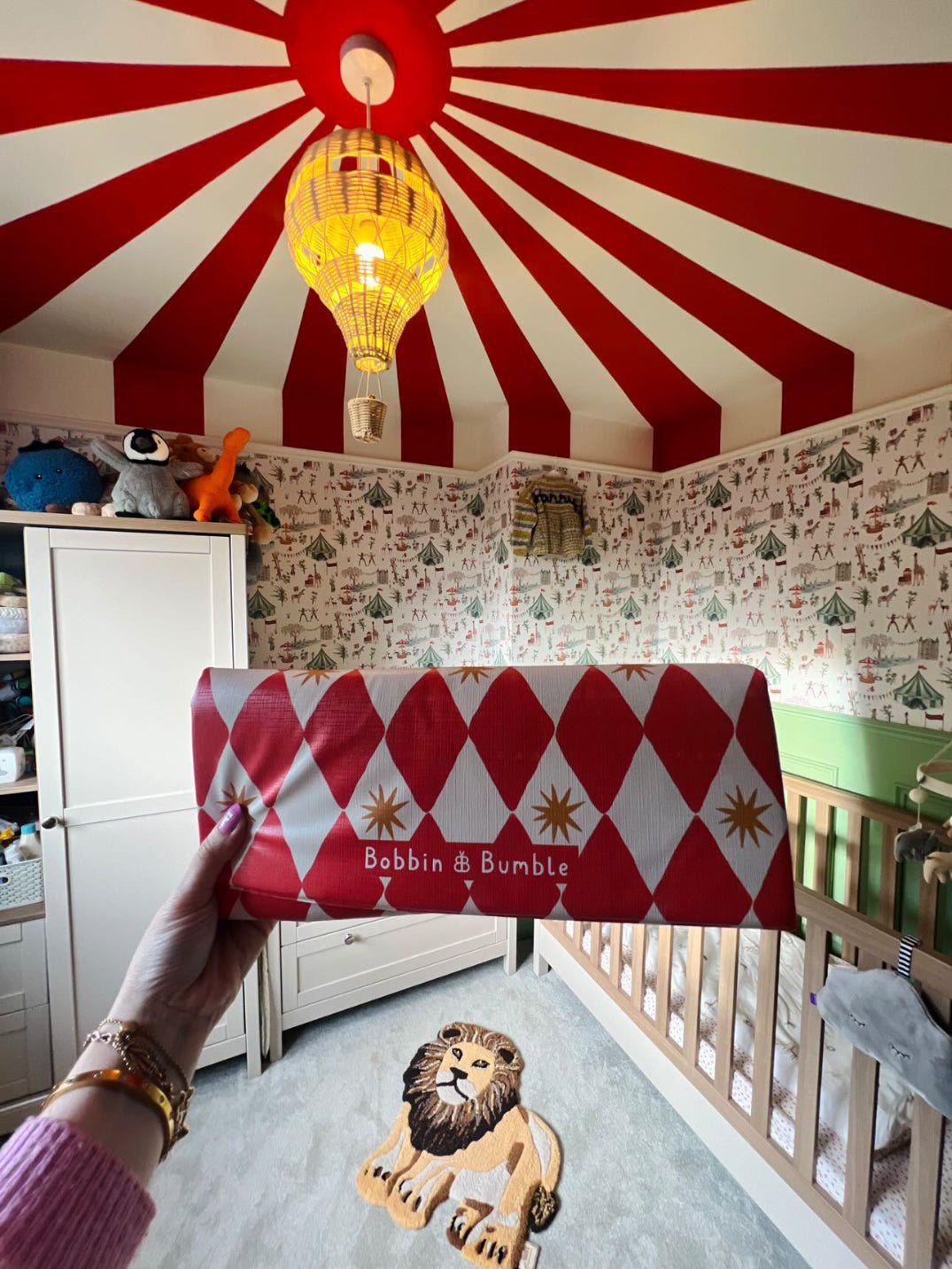 Bobbin and Bumble Travel Changing Mat - Red Harlequin - Baby&More