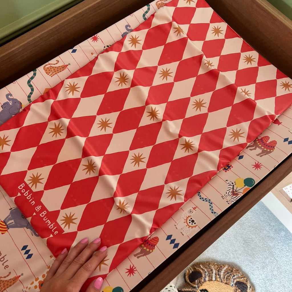Bobbin and Bumble Travel Changing Mat - Red Harlequin - Baby&More
